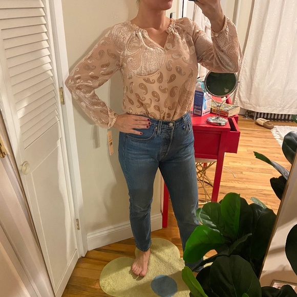 NWT Nanette Lepore Modern Glam Gold Burnout Velvet Blouse - Small - Picture 7 of 15